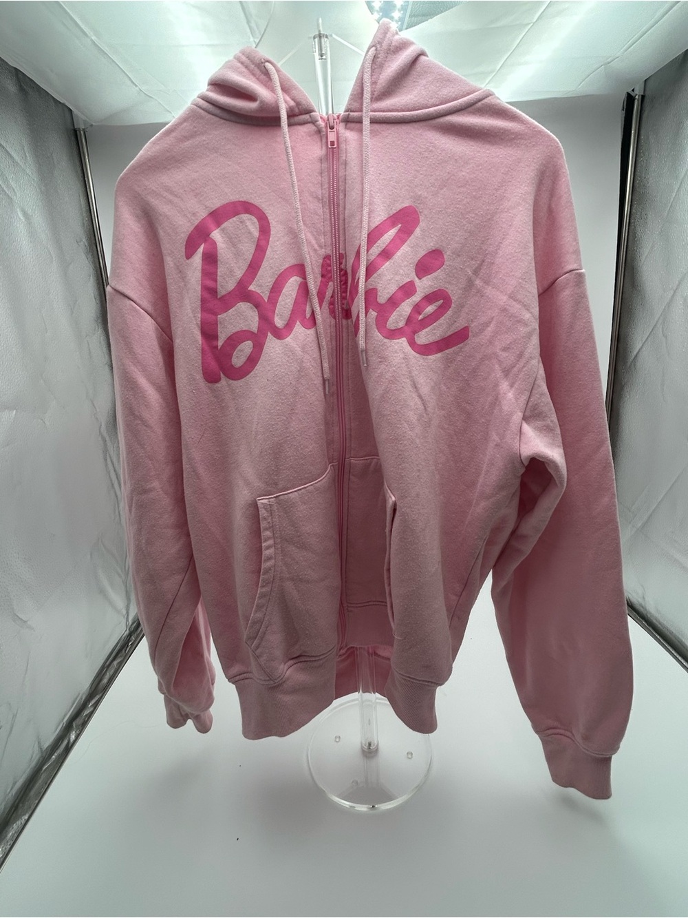 Barbie Pink Zip-Up Hoodie with Script Logo